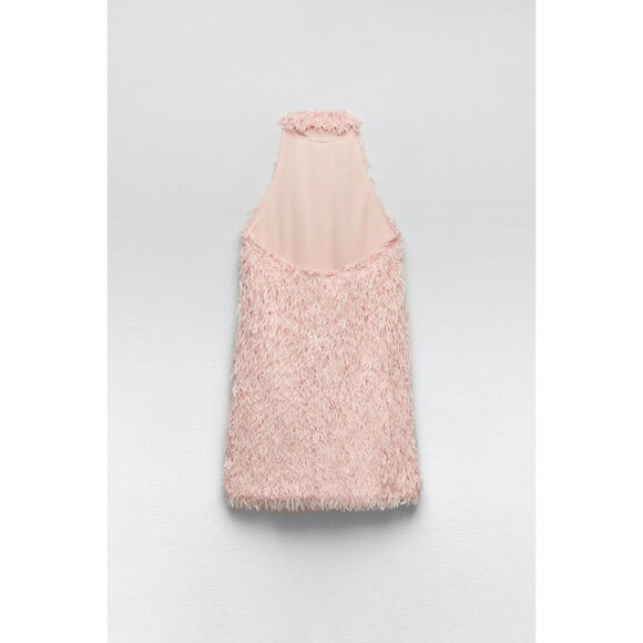 Pink Zara Feather Sleeveless Halter Neck Mini Dress (NWT) - Picture 6 of 7